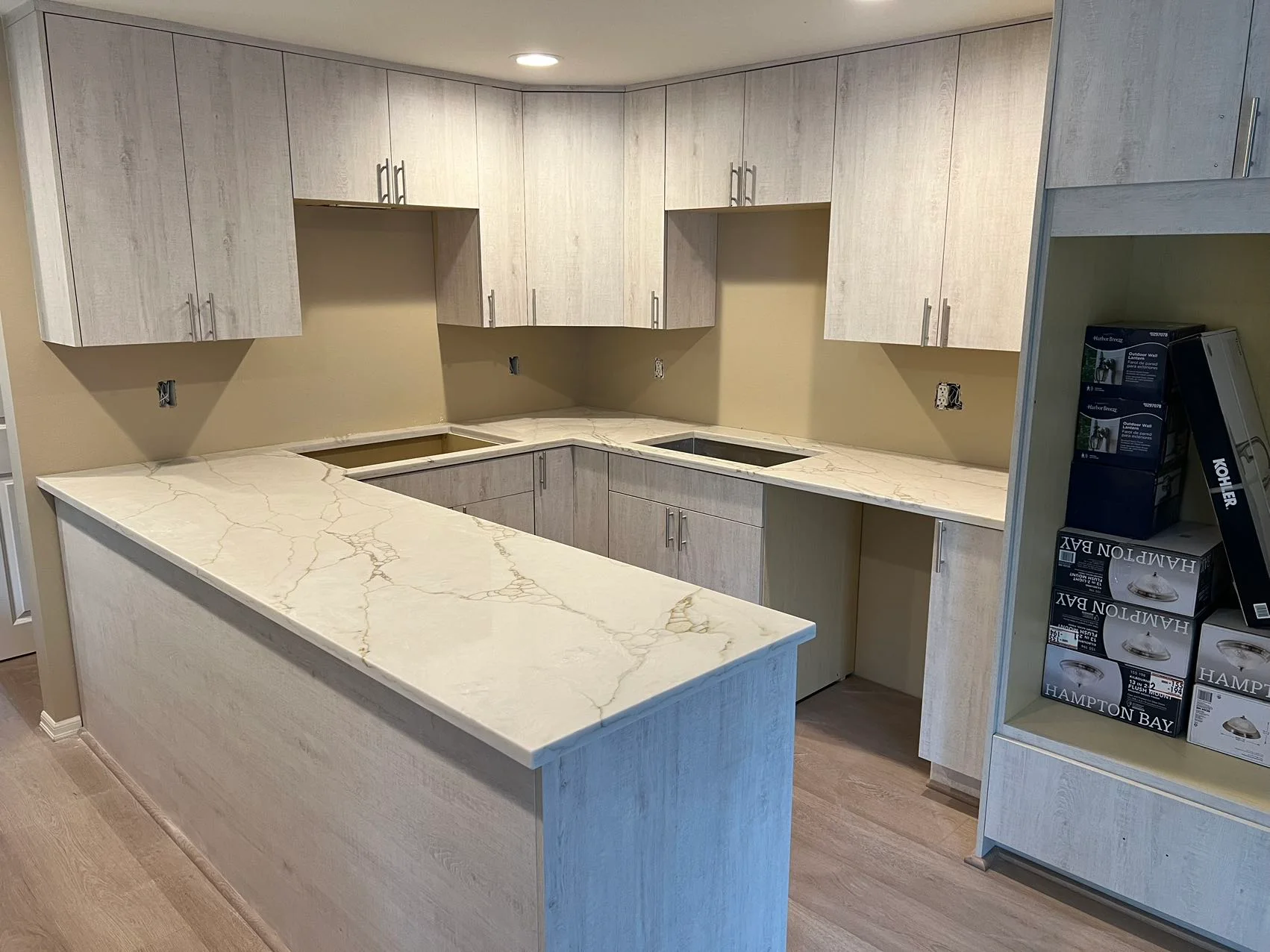 Metallic White + White Oak Project completed interior
