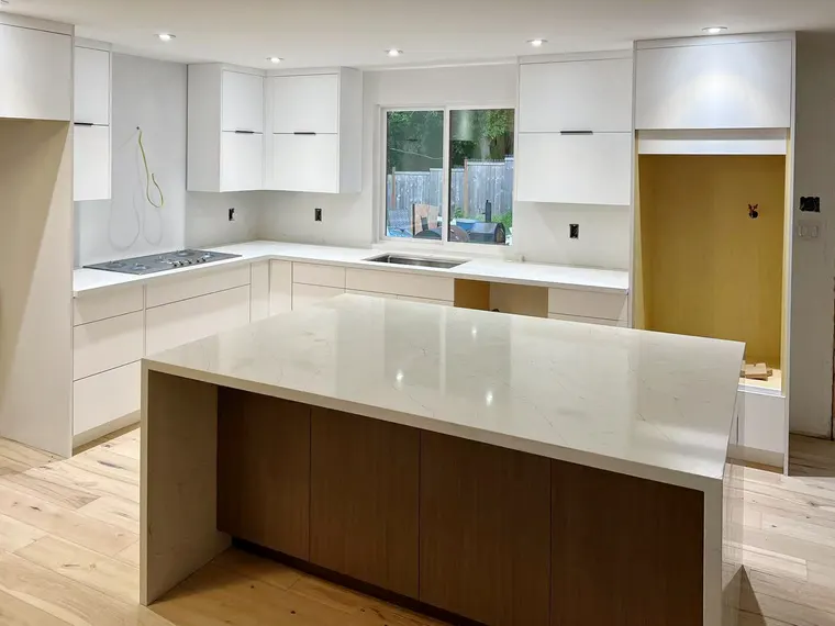 Completed kitchen or home project featuring Matte White, Laminam Grey