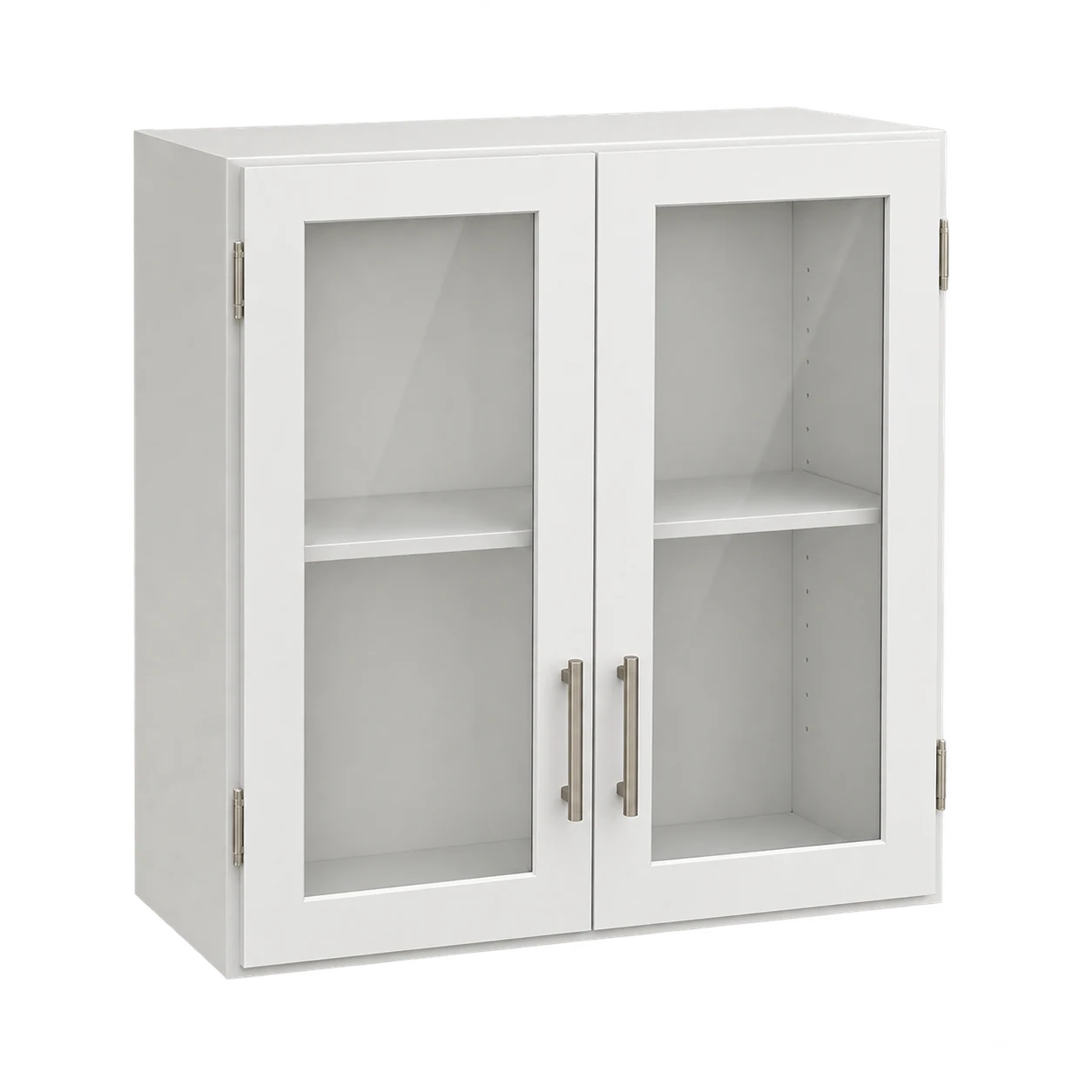 White Shaker glass wall cabinet configuration